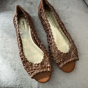 Bronze Braided Peep-Toe Flats